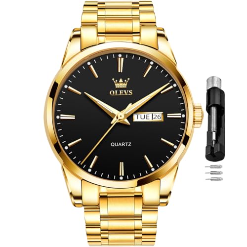 Image of OLEVS Watches for Men Business Dress Diamond Analog Quartz Big Face Luxury Classic Stainless Steel Waterproof Luminous Two Tone Wristwatch