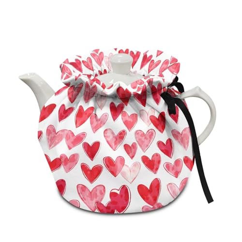 Image of Heart Love Kitchen Teapot Dust Cover,Lightweight Teapot Cosy Breakfast Warmer for Home Kitchen, Both Sides Can Be Used Red Christmas Decor