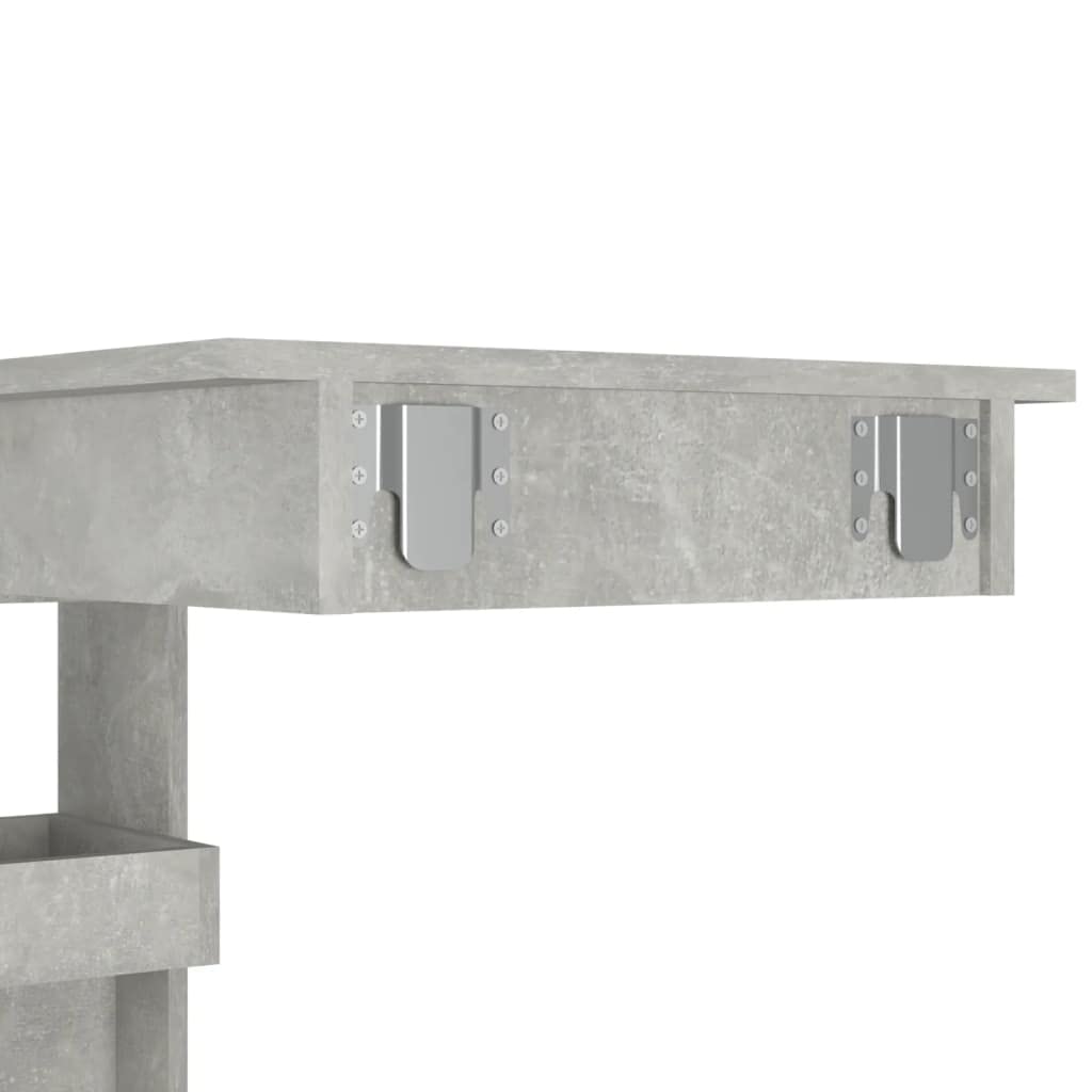 Ścienny stół barowy, szary betonowy, 102 x 45 x 103,5 cm, materiał drewnopochodny z 2 schowkami – stylowy stół dla gości i wytrzymały stół do salonu na napoje i akcesoria barowe