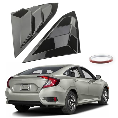 MCMMLDM Rear Side Window Louvers Compatible with Honda Civic Sedan 2016 2017 2018 2019 2020 2021-Air Vent Scoop Cover-Gloosy Black