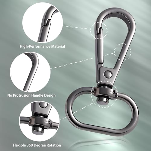 12 Stück drehbare Karabinerhaken Schlüsselanhänger-Clip Schlüsselband Karabinerhaken Schlüsselanhänger-Clip drehbarer Klauenverschluss Metall-Schlüsselanhänger(schwarz)