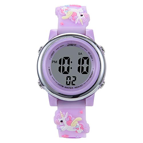 Kids Watches 3D Cartoon Silicone Unicorn Waterproof 7 LED Color Lights Toddler Digital Wrist Watch with Alarm Stopwatch for 3-10 Year Girls Little Child (Light Purple)