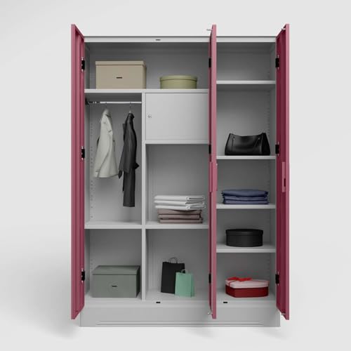 Image of Interio by Godrej Almirah Slimline 3-Door Steel Almirah, Cupboard for Clothes (Royal Ivory and Dusty Rose), 1-Year Warranty, 7 Shelves, 1 Locker