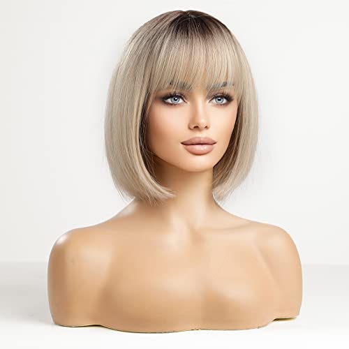 HAIRCUBE Long Straight Wigs for Women Synthetic Hair Wig with Neat Fringe for Daily Use or Cosplay (Bleach Blonde) - Image 2