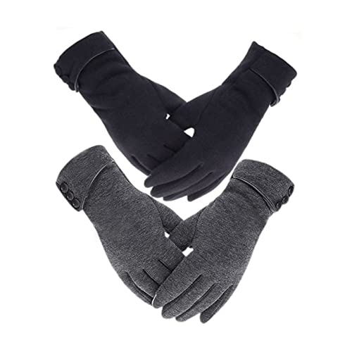 Tomily Womens Touch Screen Phone Fleece Windproof Gloves Winter Warm Wear (Black+Grey)