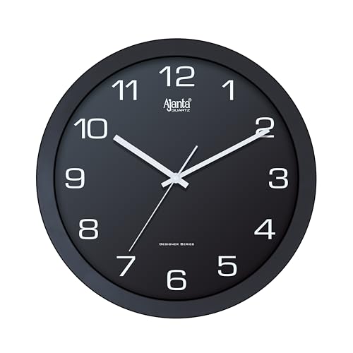 Image of Ajanta Home Decor Clock 12.5 Inch (320mm) Black | Stylish Silent Sweep Wall Clock | Luxury Modern Design | Model 1057