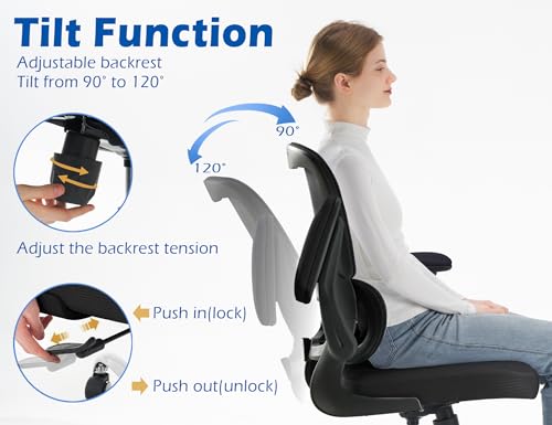 TRALT Ergonomic Office Chair - Desk Chair with Adjustable Lumbar Support Computer Chair - Mesh Comfy Chair with Flip-up Armrests - Gaming Chairs for Adults Home Office - Image 9