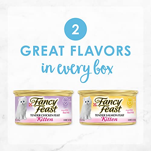 Image of Purina Fancy Feast Grain Free Pate Wet Kitten Food Variety Pack, Kitten Classic Pate Collection Chicken & Salmon - (2 Packs of 12) 3 oz. Cans
