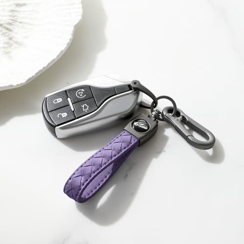 Image of Gkeygo Carabiner Keychain, Universal Heavy Duty Woven Handmade Leather Key Chain, Car Fob Key Keychains with 360 Degree Rotatable Snap Swivel and Anti-Lost D-Ring for Men and Women, Gunmetal - Purple