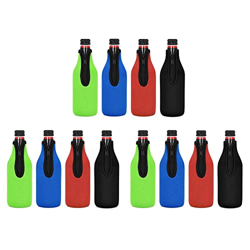 ailill 12 Pack Beer Bottle Insulator Sleeve Keep Drink Cold,Zip-Up Bottle Jackets,Beer Bottle Cooler Sleeves,Neoprene Cover