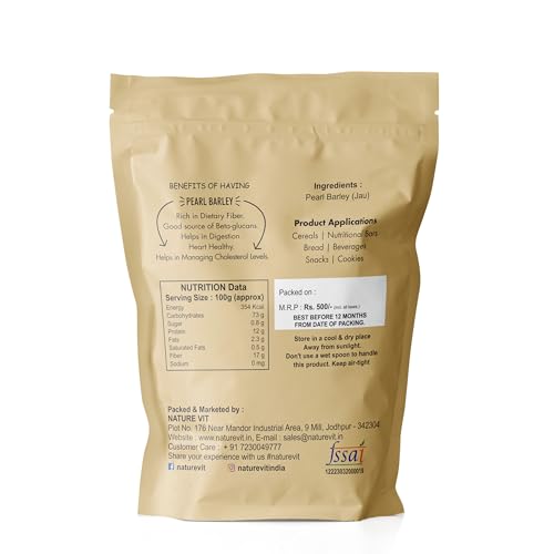 Image of NatureVit Pearl Barley 1 Kg | Jau Whole Grains | High Fibre & Low GI | All Natural, Unpolished Barley for Soups, Salads & Healthy Recipes