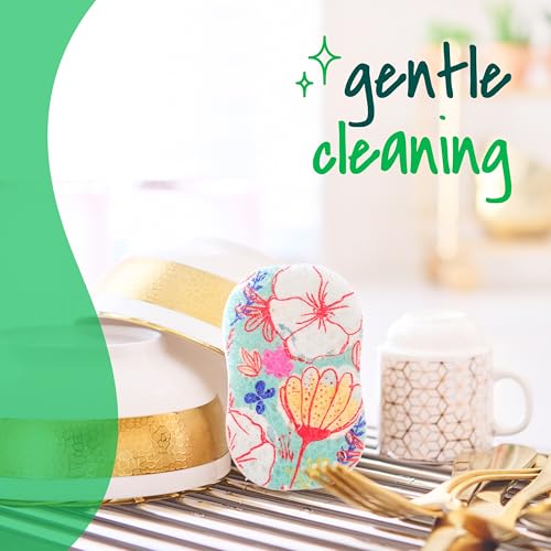 Image of Scotch-Brite Pop Up Kitchen Sponges, Unique Compressed Kitchen Sponge for Cleaning Gently, Floral Pattern Dish Scrubber that Expands with Water, 3 Scrubbing Sponges