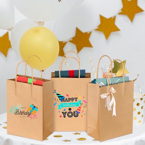 Image of BLEWINDZ 32Pcs 6x3.15x8.25 Inch Gift Bags with Tissues - Small Kraft Brown Paper Goodie Bags Bulk for Birthday Party Favors Grocery Shopping Retail Business