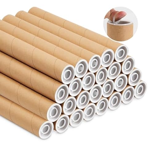 HTVSHEE 26 Pack Cardboard Shipping Tubes Mailing Tubes with Caps 1.5 x 12 Inch Mailers Kraft Paper Poster Tube for Shipping or Storing Blueprints Art Prints Drawings Posters Maps Documents Cover