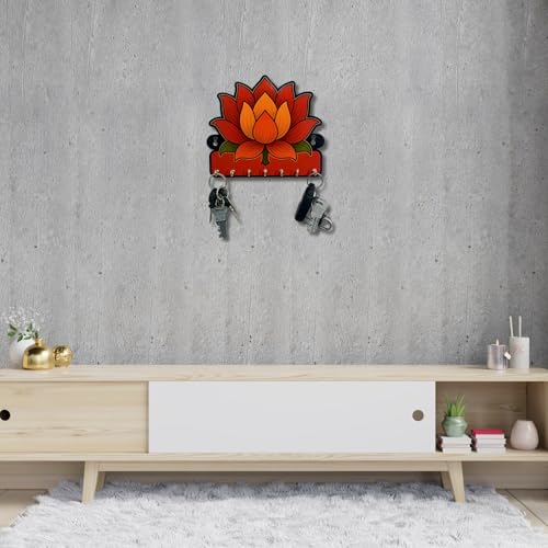 Image of Beautiful Flower MDF Key Holder - Decorative Modern Wall Art for Home || Elegant Key Organizer for Bedroom, Living Room, Guest Room & Dining Area ||
