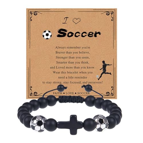 TACBSP Football Bracelet Gifts for Men Cross Beaded Bracelet for Men Son Grandson Brother Friend Valentines's Day Graduation Back to School Gifts for Men (A)