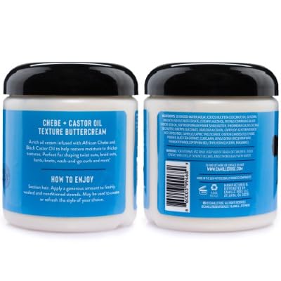 Camille Rose Black Castor Oil + Chebe Curl Cream 2-Pack – Buttercream Strengthening Texture Butter, Restores Moisture, Conditions, Softens, Improves Manageability, 8 Oz Ea