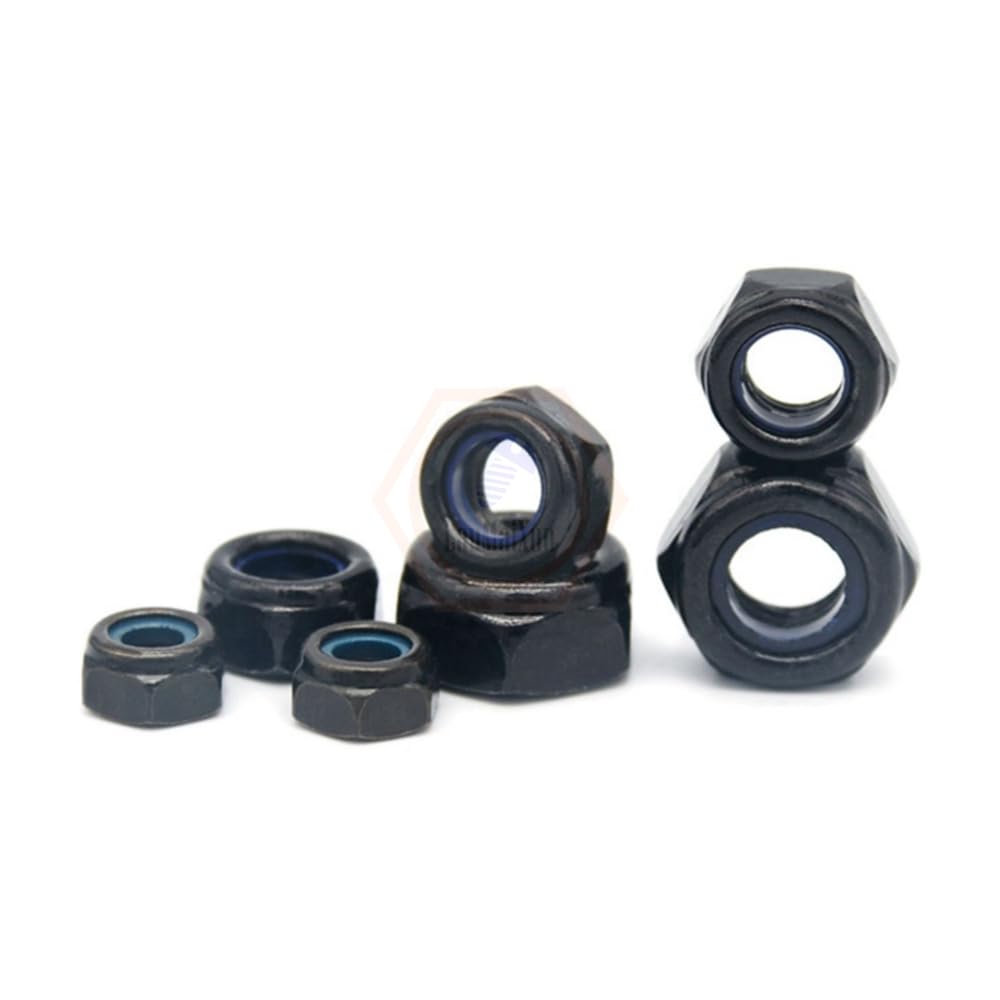5pcs M10-1.5 Metric 304 Stainless Steel Nylon Locking hex Nuts Black zinc Finish