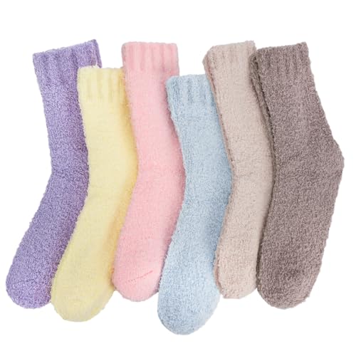 Image of Loritta 6 Pairs Womens Fuzzy Socks, Winter Warm Fluffy Slipper Socks