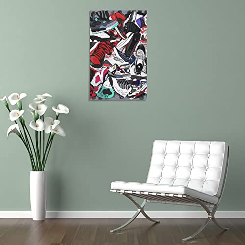 Art Posters Sports Canvas Cool Sneakers Shoe Store Decor Posters For Boys Room Wall Art Paintings Canvas Wall Decor Home Decor Living Room Decor Aesthetic 16X24Inch(40X60Cm) Frame-Style #TOP4