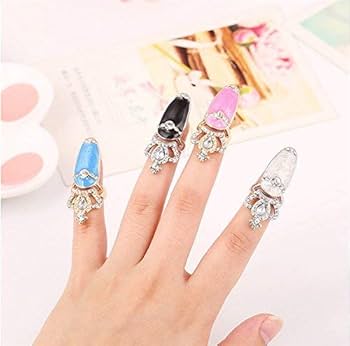 Amazon | tonntyann ネイルリング 4色セット キラキラ ジュエリー 爪の