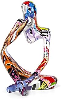 Modern Thinker Sculpture Decoration, Colourful Large Thinker Figure Ornaments, Creative Colourful Graffiti, Abstract Resin, Statue, Minimalist Art, for Living Room, Bedroom, Office, Desktop(Style 1)