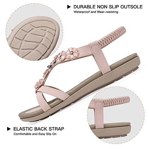 Image of SHIBEVER Dressy Flat Women Sandals: Comfortable Arch Support Womens Sandal | Summer Dress Flowers Boho Back Strap Open Toe Women's Sandals - All Day Comfort Walking Casual Wedding Woman Sandal Shoes