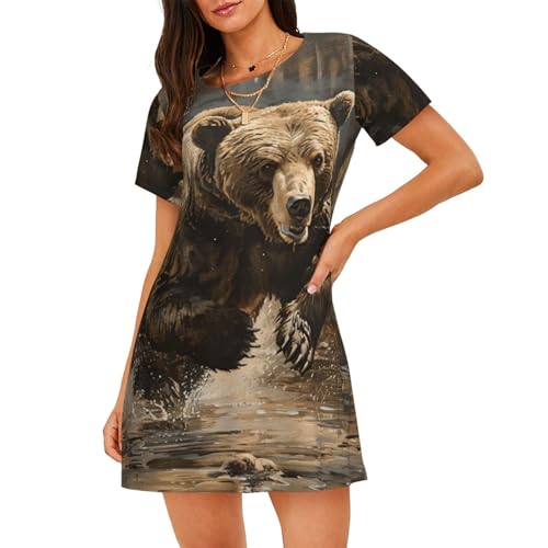 Chemise de nuit respirante avec motif ours pour des soirées cocooning et d'été