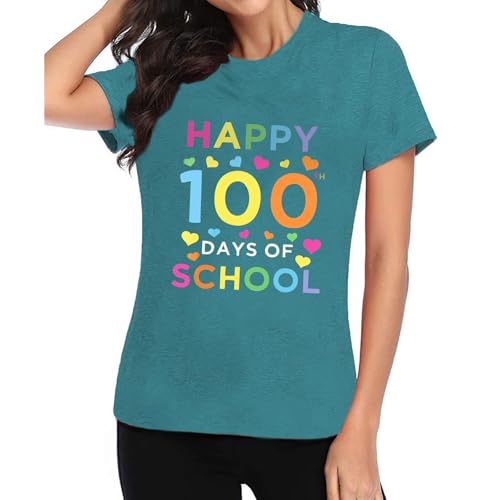 Image of 100th Day of School Shirt for Women Teacher Graphic T-Shirt Funny Teach Short Sleeve Tee Tops