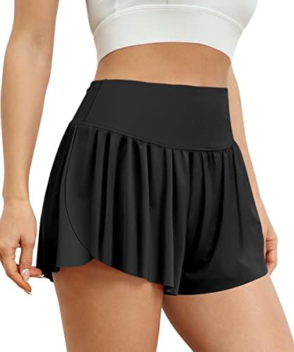 AUTOMET Womens Preppy Trendy 2 in 1 Flowy Butterfly Running Athletic Workout Shorts Tiktok Summer High Waisted Yoga Tennis Skirts Black