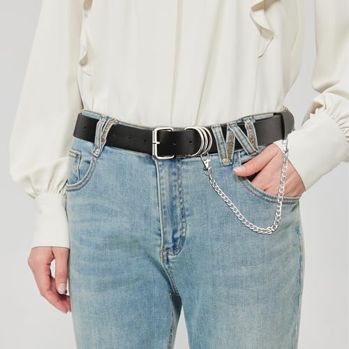 Women Studded Leather Belt for Jeans, Punk Rock Western Fashion Belts2