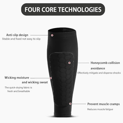 Shindefender Shin Guards Pads, Honeycomb Compression Sleeve Football Shin Guards for Boys, Teenagers and Adults, Soccer Defender Pads with Superior Impact Absorption, Lightweight (Black, M) - Image 7