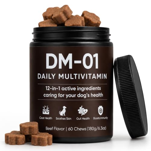 DM-01 Daily Multivitamin for Dogs - Advanced Hip & Joint Support Boosts Immune System & Digestion Promotes Skin Coat & Organ System Health Enhances Activity & Mood 60 Chews (1)