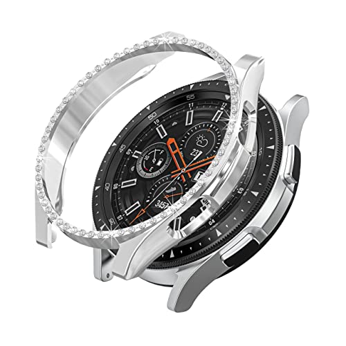 AISPORTS 2 PCS Compatible for Samsung Galaxy Watch 4 Classic 46mm Case for Women, Hard PC Edge Bumper Case Bling Crystal Diamond Rhinestones Frame Protective Case Cover for Galaxy Watch 4 Classic 46mm