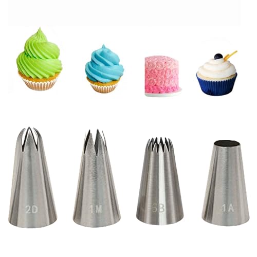Set di 4 beccucci grandi, beccucci per sac à poche in acciaio inox, per decorare, piping, strumenti di cottura per cupcake, torte, muffin