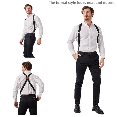 LazarsSpace 2 Clips Men's Suspenders X-Back Clip-On Elastic Braces for Formal and Casual Wear