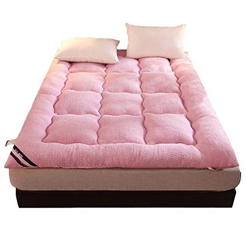 YAHAO Colchón de piso japonés, futón doble, individual, dormitorio grueso, tapete de tatami, plegable, plegable, transpirable, duradero, rosa, 90 x 200 cm Cover