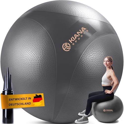 KIANA SPORTS Gymnastikball & Sitzball - 4 Größen - Deutsche Entwicklung - Rutschfester Yoga Ball mit Noppen - Extra Dick & Belastbar - inkl. Pumpe & Übungsplan – Ideal für Fitness & Büro