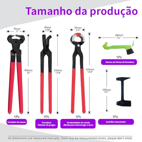 Kit Profissional Casqueamento de Ferrador Equino em Metal Resistente - 10 Peças com Luvas e Estojo p