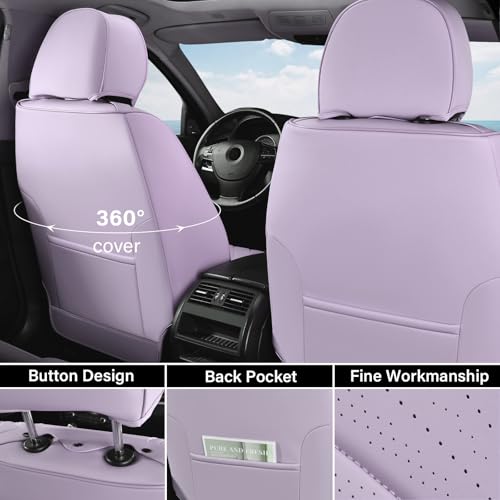 Image of Coverado Seat Covers Front Seats, Purple Car Seat Cover with Lumbar Support, Waterproof Car Seat Cushion, Front Car Seat Covers Leatherette Car Seat Protector Universal Fit Most Cars