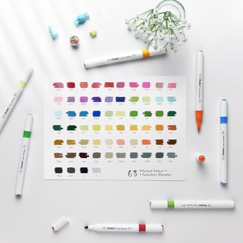 Ohuhu 64 Colours Water-Based Dual Tip Markers – Chisel & Brush Pens for Adult Colouring Books, No Bleed, Odourless & Non-Toxic, Ideal for Beginners Lettering & Journaling - Image 6
