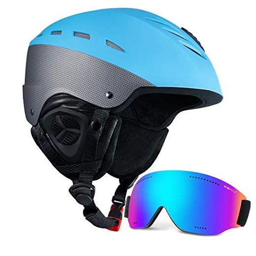SKL ki Helmet with Visor Snow Helmet and Goggles Set Kids Youth Unisex Adult Sport Ski Snowboard Snowmobile Helmet with Snow Goggles, Matte Blue, L