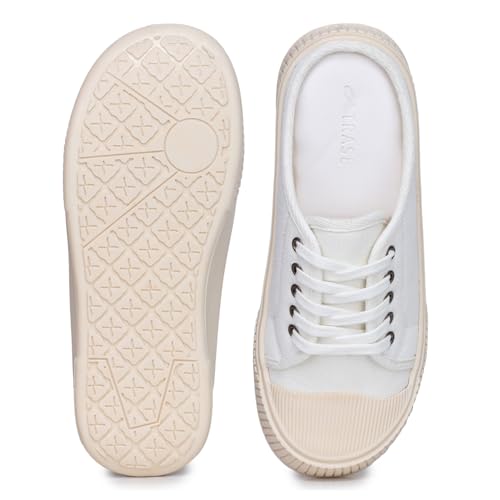 Image of TRASE Back Open Casual Sneakers for Women | Trendy Mule Slip-On Shoes with Lace-Up Front & Comfortable Cushioned Insole