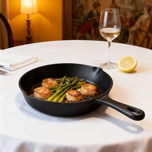 Cast Iron Frying Pan 10 Inch, Skillet Frying Pans with Pour Spouts for Gas, Induction, Grill - No Coating, Chemical-Free, Oven Safe, Even Heating Cookware, Naturally Nonstick with Oil Seasoning by Komost - Image 4