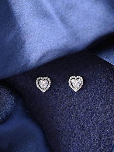 Image of Clara 925 Sterling Silver Zilvia Heart Solitaire Pendant Earrings Chain Ring Bracelet Jewellery Set | Platinum Plated, Swiss Zirconia |Gift for Women and Girls