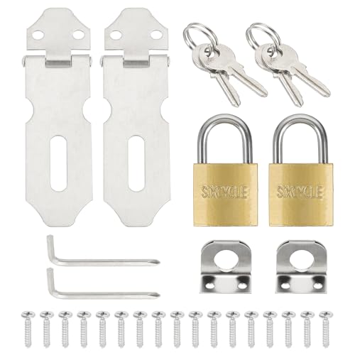 Image of PATIKIL 2 Pcs Stainless Steel Padlock Hasp, 2.2 Inch Lock Hasp Latch Door Slide Latch Locks Safety Packlock Clasp with Single Copper Lock and Screws for Cabinet Garden Yard Shed Closet