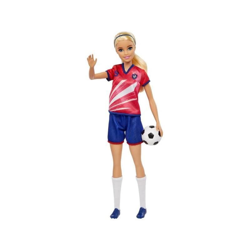 Image of Barbie Soccer Doll, Blonde Ponytail, Colorful #9 Uniform, Soccer Ball, Cleats, Tall Socks, Great Sports-Inspired Gift for Ages 3 and Up