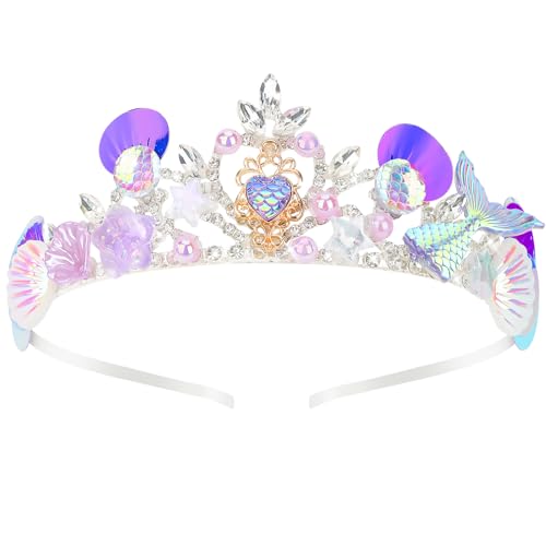 Exipsat Lila Meerjungfrau Krone Prinzessin Diadem mit Meeresmotiven Glitzerndes Elfenkrone für Erwachsene Kostüm & Feierlichkeiten