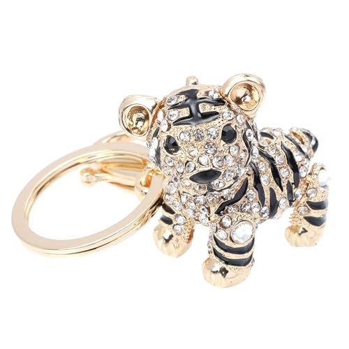 SHOWERORO Llavero para Bolso Colgante de Tigre Metálico Dorado, Llavero Gemas de Imitación Transparentes, Accesorio Decorativo para Mujer, Charm para Llaves y Bolso, Diseño Tridimensional