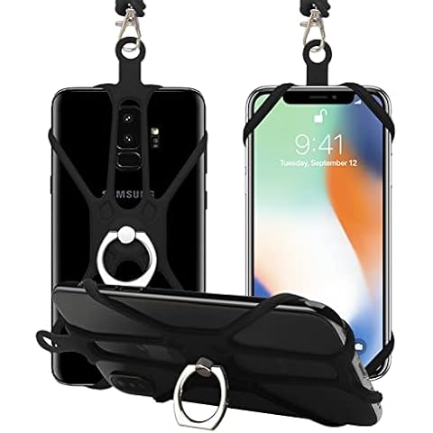 iZhuoKe Phone Lanyard,Universal Phone Lanyards with Ring Holders,Adjustable Nylon Cell Phone Neck Strap Silicone Case Cover for 4.7 To 6.5 inch Smartphone(Black) Cover